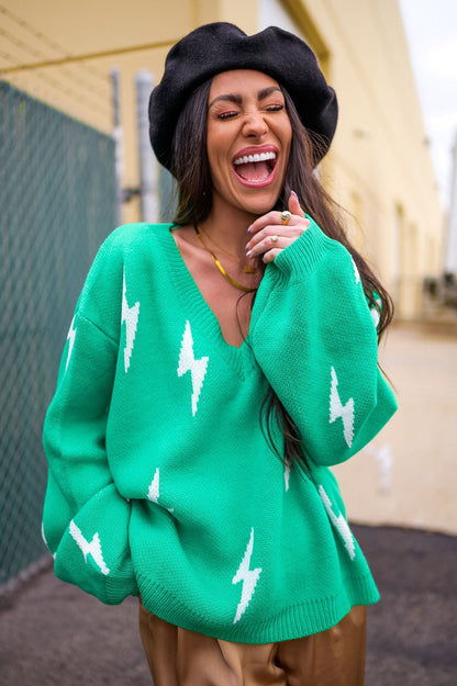 LALA ORIGINAL: Ultra Lala Oversized Lightning Bolt Knit in Jade - Dressed in Lala