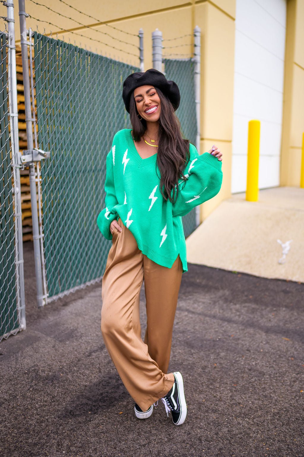 LALA ORIGINAL: Ultra Lala Oversized Lightning Bolt Knit in Jade - Dressed in Lala