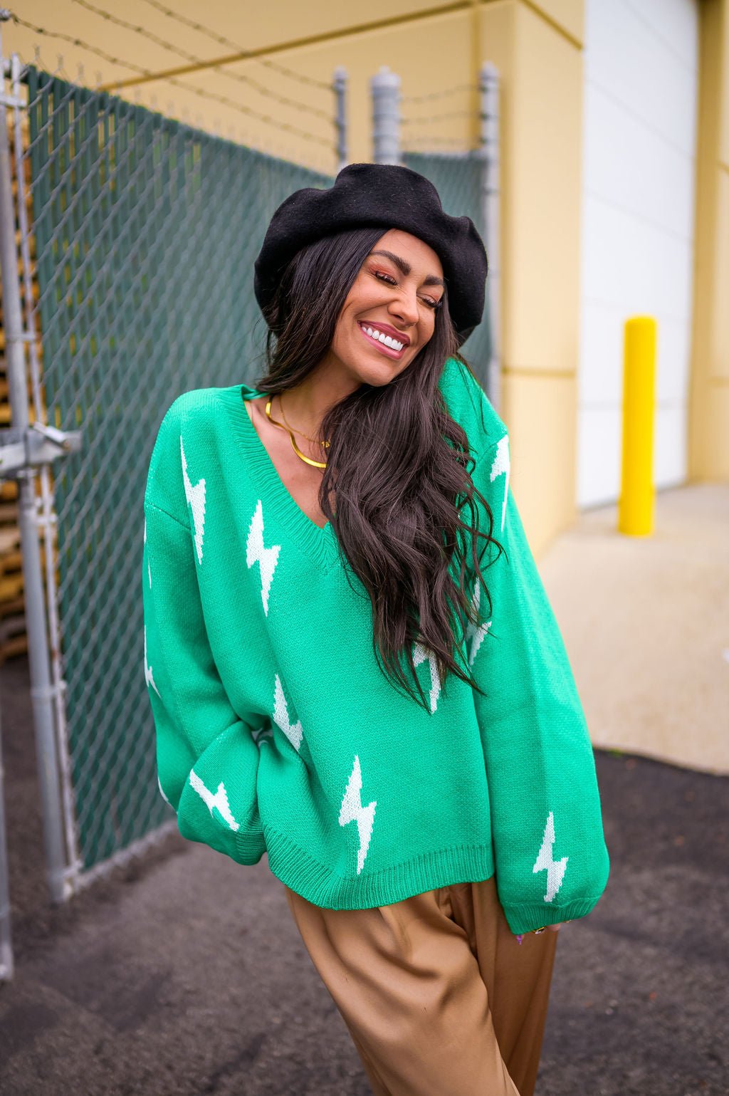 LALA ORIGINAL: Ultra Lala Oversized Lightning Bolt Knit in Jade - Dressed in Lala