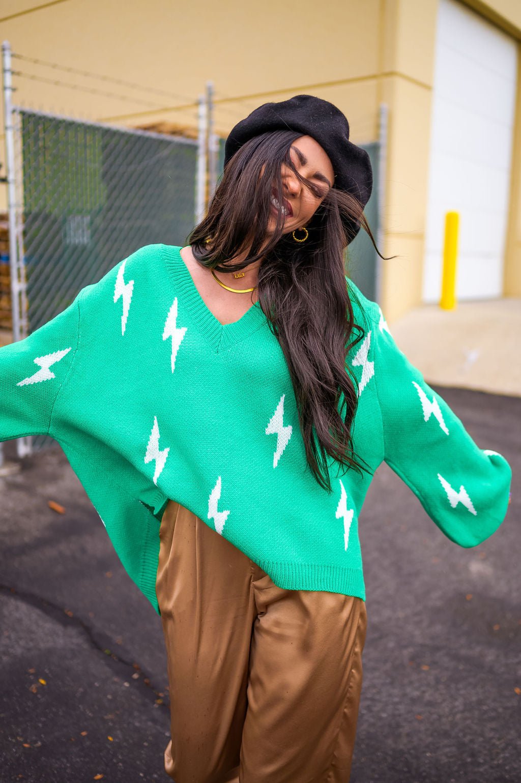 LALA ORIGINAL: Ultra Lala Oversized Lightning Bolt Knit in Jade - Dressed in Lala