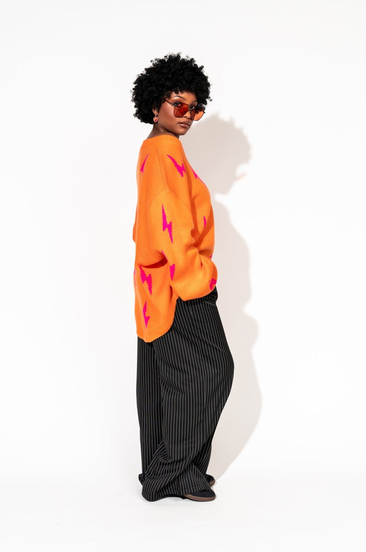 LALA ORIGINAL: Ultra Lala Oversized Lightning Bolt Knit in Pink + Orange - Dressed in Lala