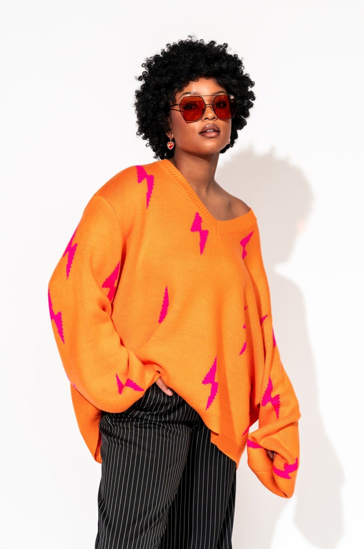 LALA ORIGINAL: Ultra Lala Oversized Lightning Bolt Knit in Pink + Orange - Dressed in Lala