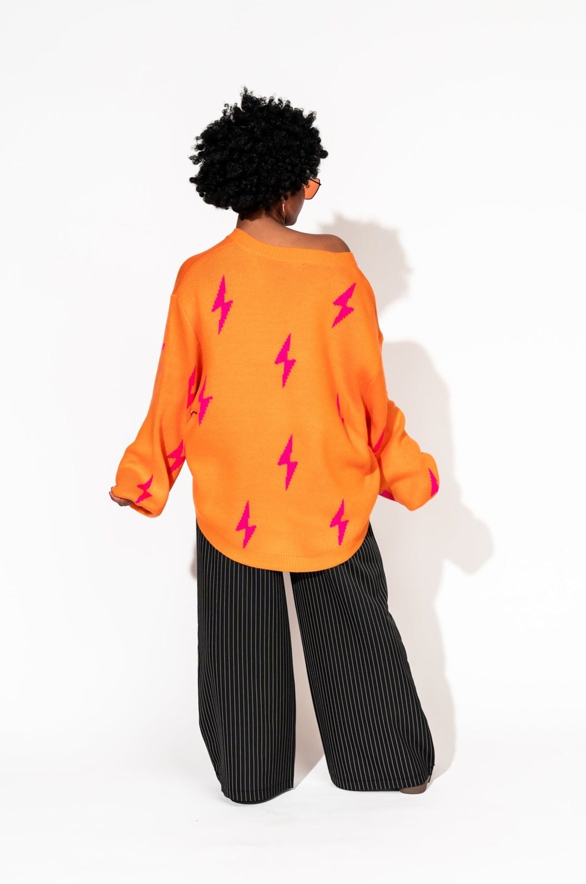 LALA ORIGINAL: Ultra Lala Oversized Lightning Bolt Knit in Pink + Orange - Dressed in Lala