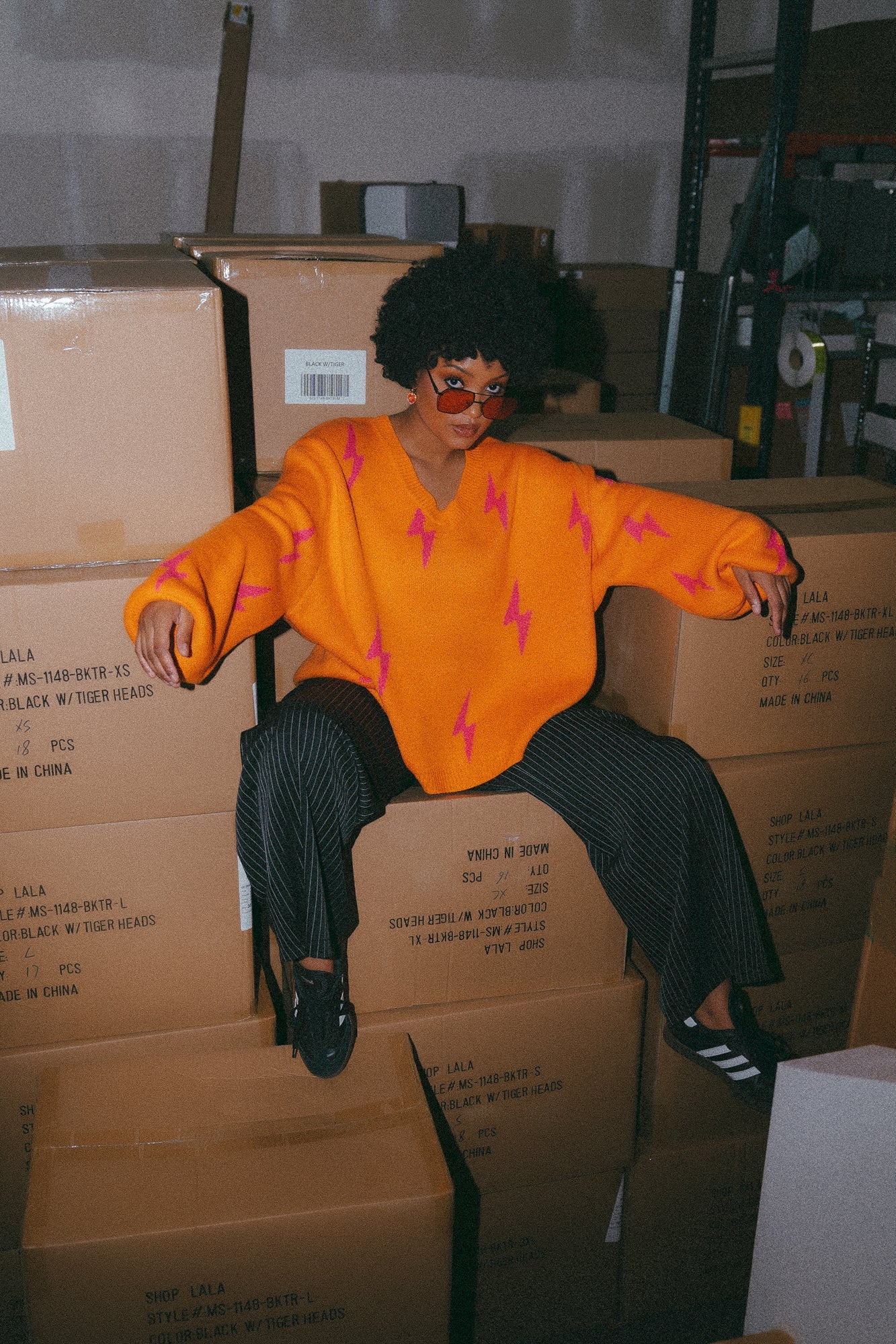 LALA ORIGINAL: Ultra Lala Oversized Lightning Bolt Knit in Pink + Orange - Dressed in Lala