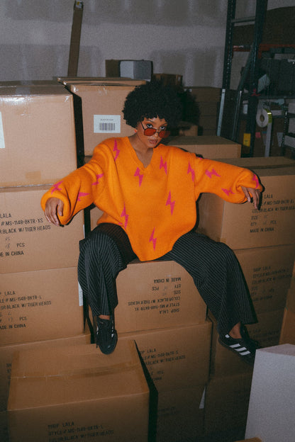 LALA ORIGINAL: Ultra Lala Oversized Lightning Bolt Knit in Pink + Orange - Dressed in Lala