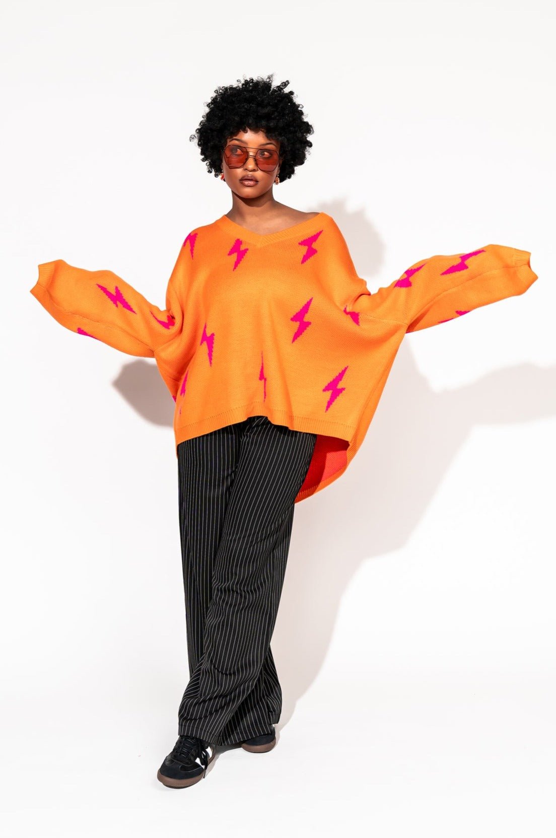 LALA ORIGINAL: Ultra Lala Oversized Lightning Bolt Knit in Pink + Orange - Dressed in Lala