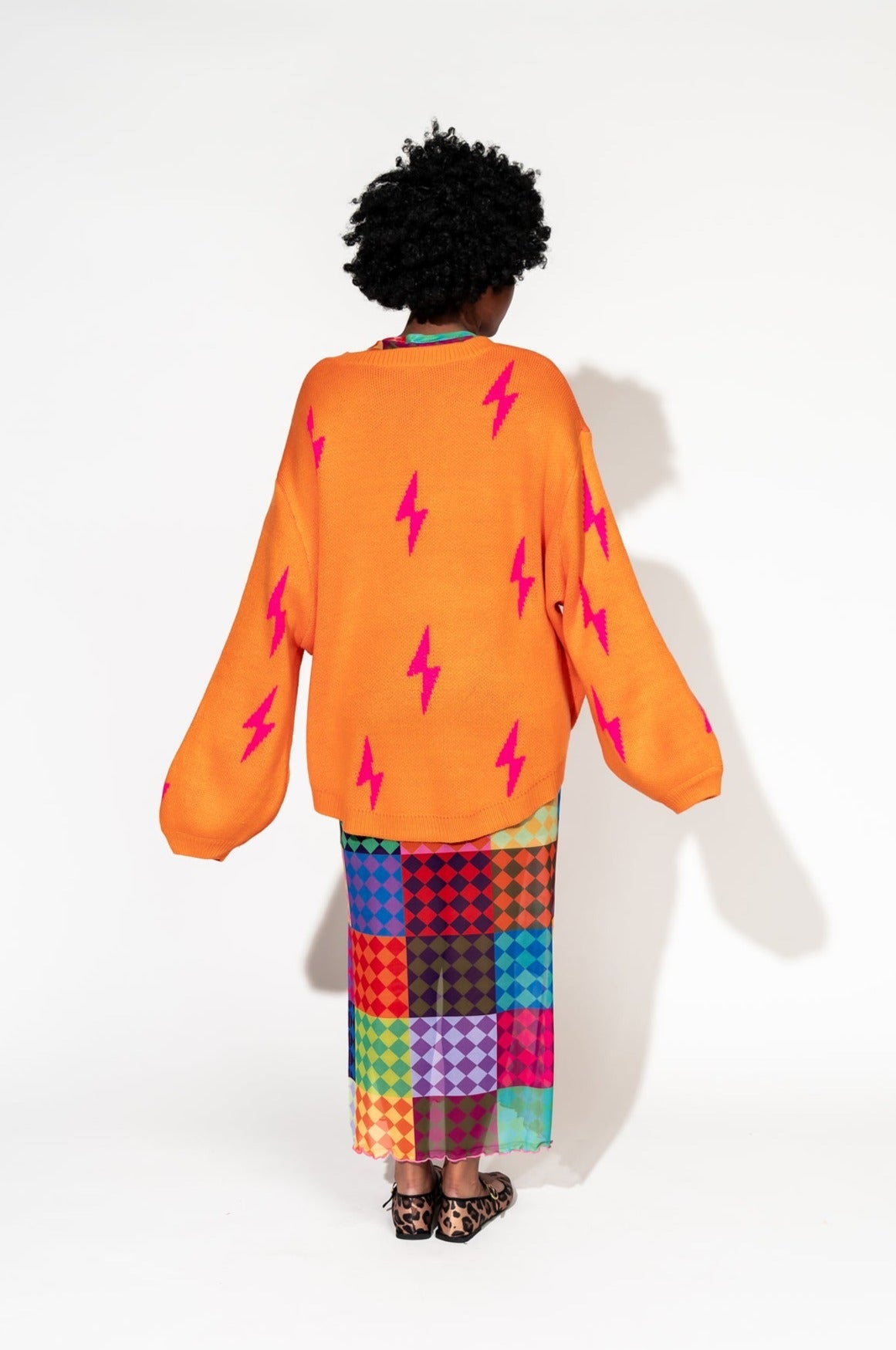 LALA ORIGINAL: Ultra Lala Oversized Lightning Bolt Knit in Pink + Orange - Dressed in Lala