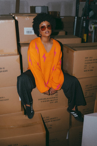 LALA ORIGINAL: Ultra Lala Oversized Lightning Bolt Knit in Pink + Orange - Dressed in Lala