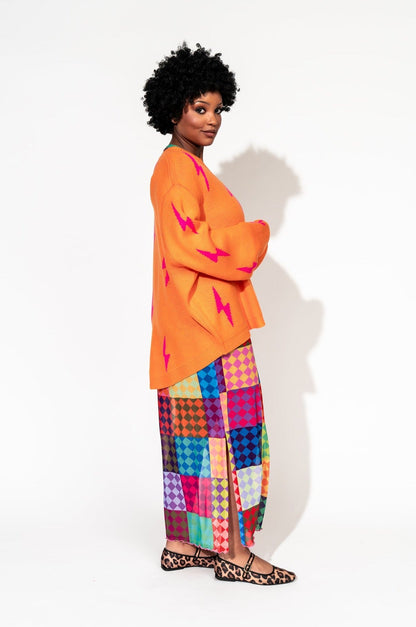 LALA ORIGINAL: Ultra Lala Oversized Lightning Bolt Knit in Pink + Orange - Dressed in Lala