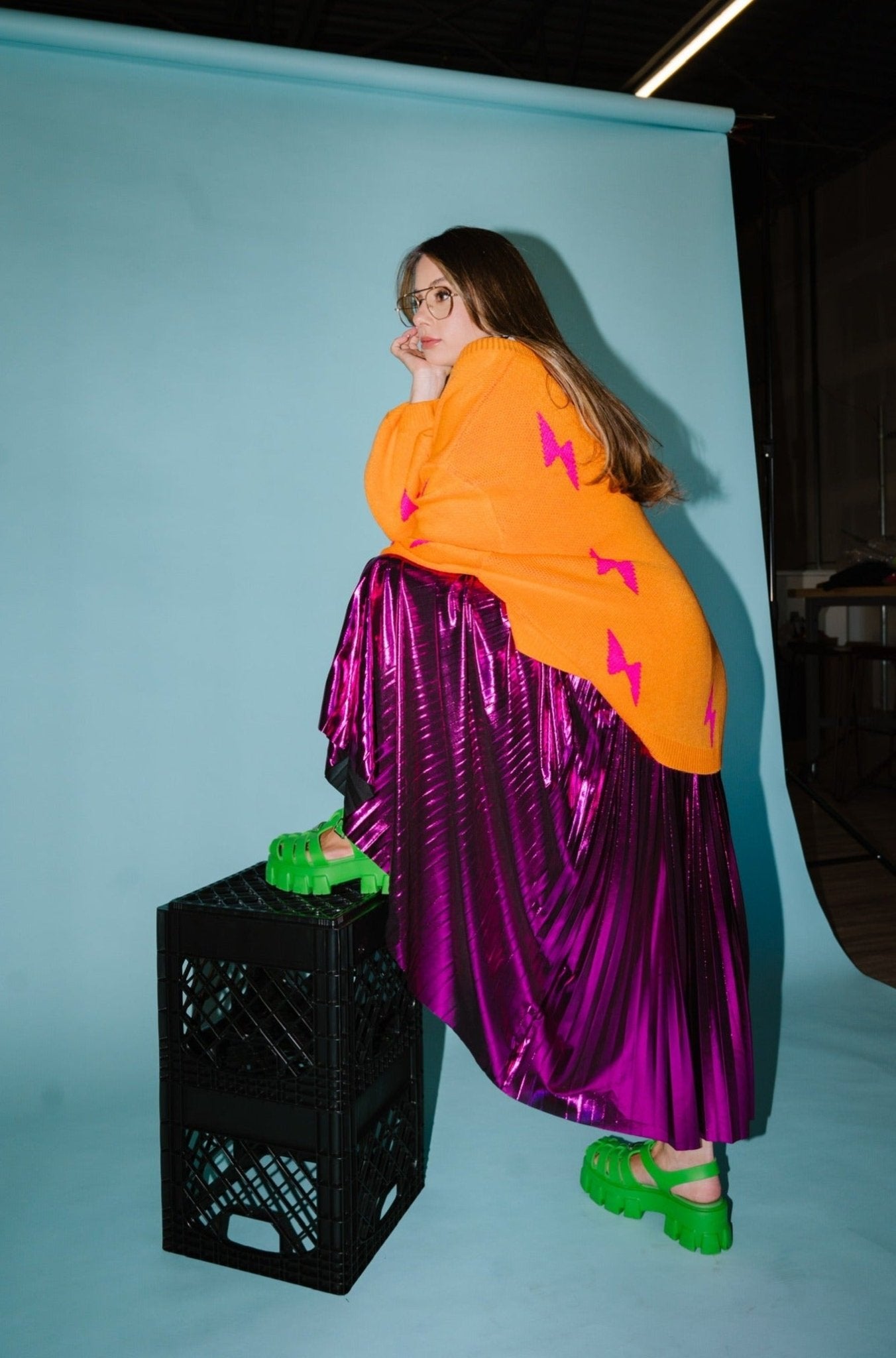 LALA ORIGINAL: Ultra Lala Oversized Lightning Bolt Knit in Pink + Orange - Dressed in Lala