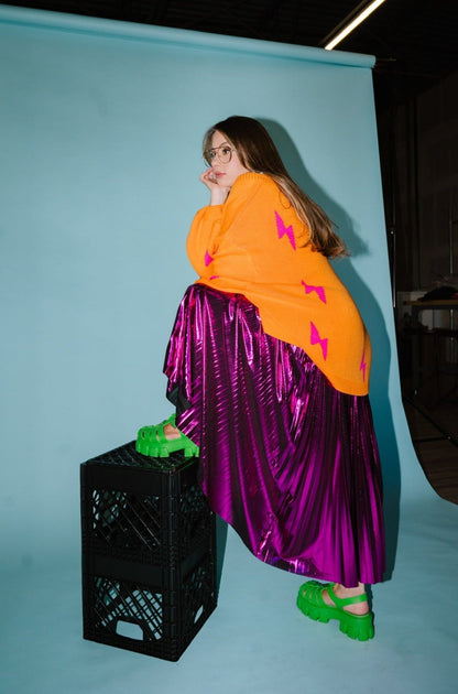 LALA ORIGINAL: Ultra Lala Oversized Lightning Bolt Knit in Pink + Orange - Dressed in Lala