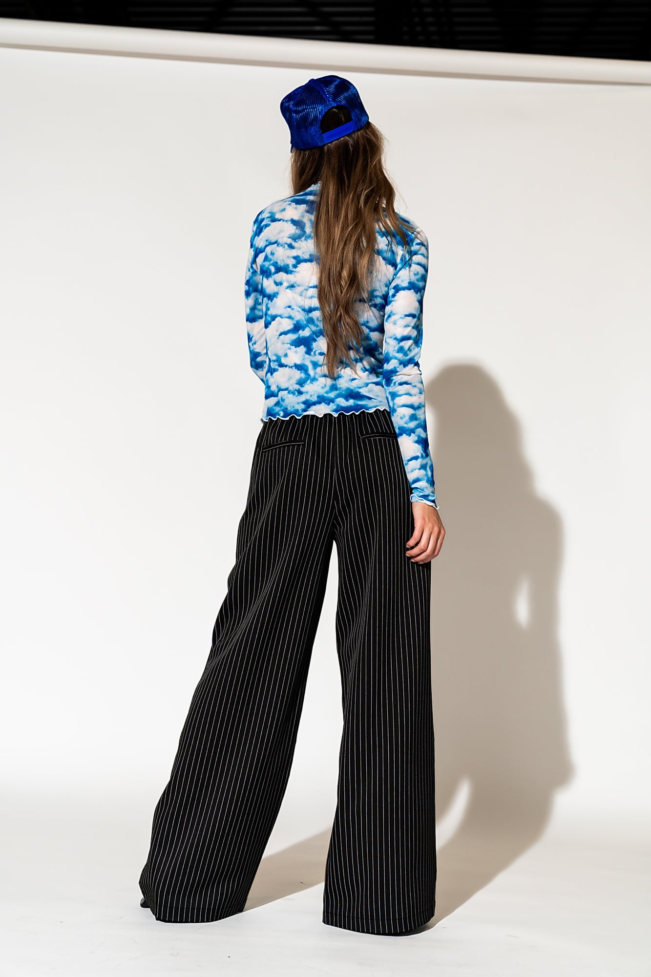 LALA ORIGINAL: Wide Leg Trousers in Boss B*tch Pinstripe (Black) - Dressed in Lala