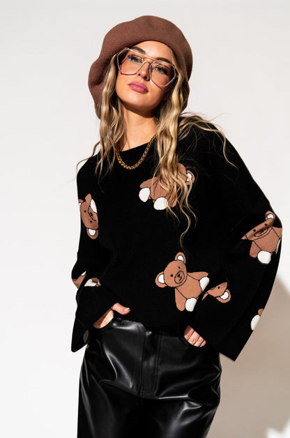 LALA ORIGINAL: Young At Heart Cropped Sweater in Teddy Bears - Dressed in Lala